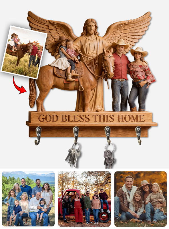 Custom From Any Photo God Bless This Home - Personalized Christian Custom Shaped Hanging Rack