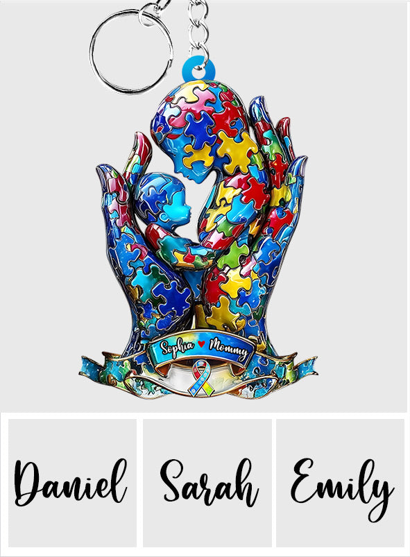 Mom And Kid - Personalized Autism Awareness Keychain