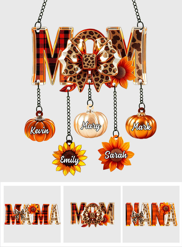 Fall Mama - Personalized Autumn Window Hanging Suncatcher With Custom Charms