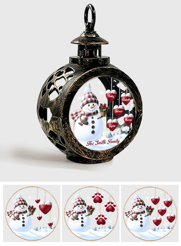 Merry Christmas - Personalized Family Round Lantern With Light