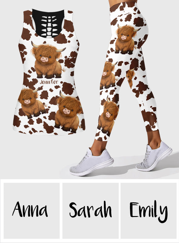 Cute Highland Cows - Personalized Highland Cow Hollow Tank Top and Leggings