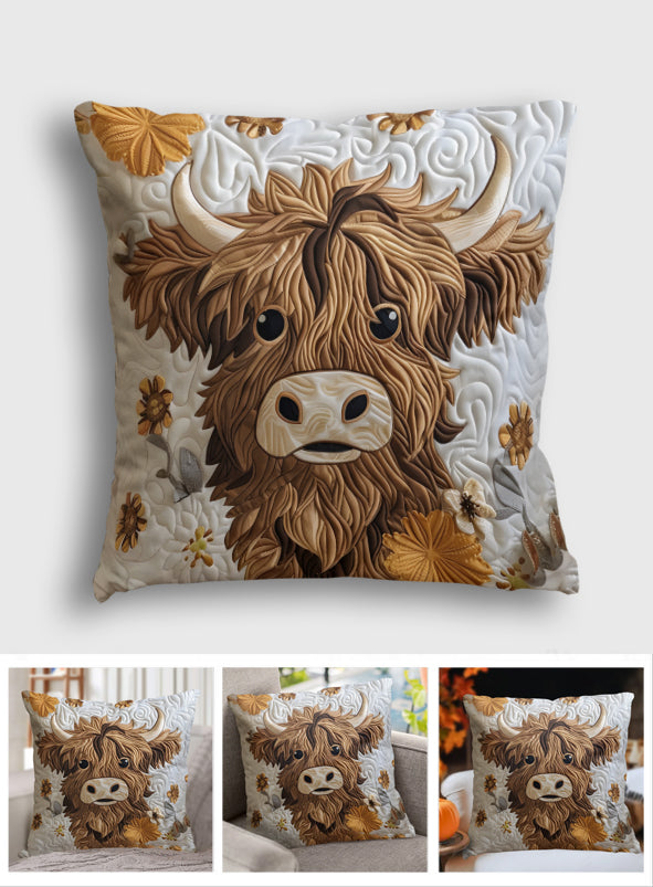 Fluffy Highland Cow - Highland Cow Throw Pillow