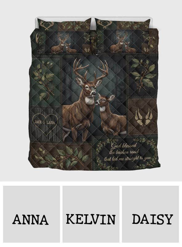 God Blessed The Broken Road – Gift For Couple - Personalized Hunting Bedding Set