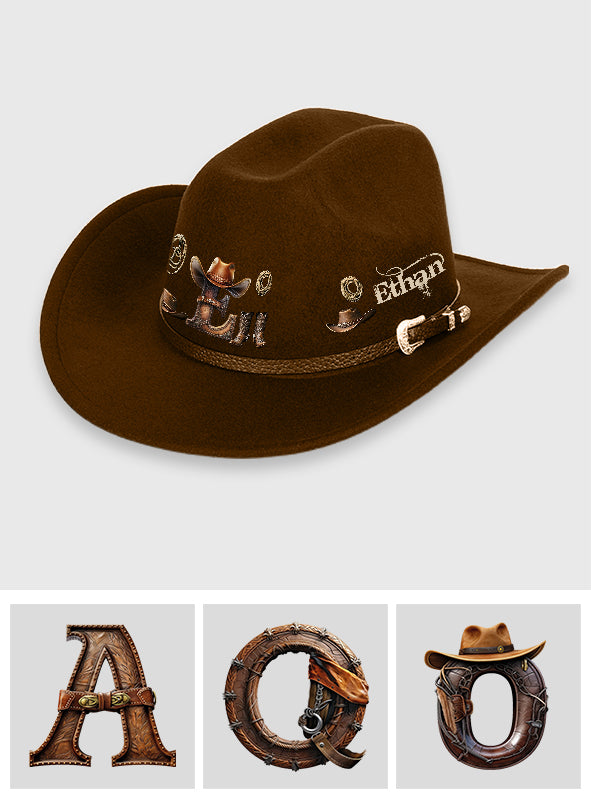 Western Style Initial Letter - Personalized Cowgirl Wide Brim Cowboy Hat