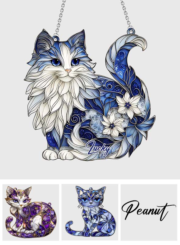 Cute Cat - Personalized Cat Window Hanging Suncatcher Ornament