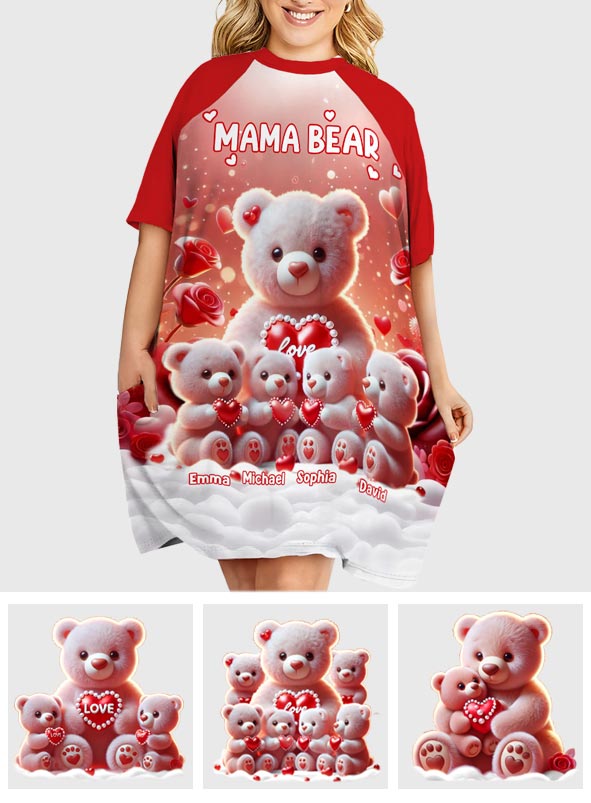 Mama Bear - Personalized Mother Sleep T-shirt Dress