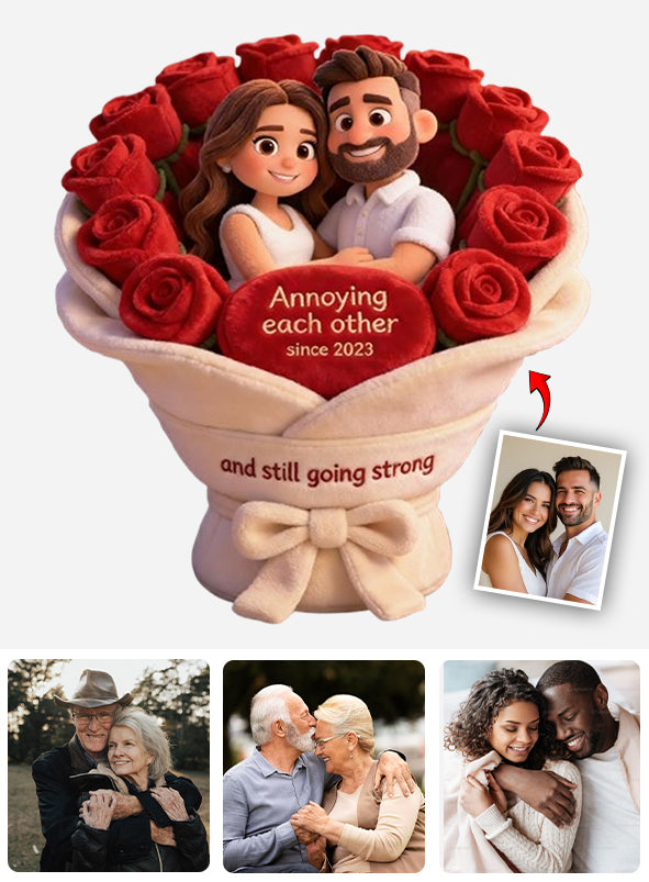 Annoying each other - Personalized Couple Faux Fur Shaped Pillow