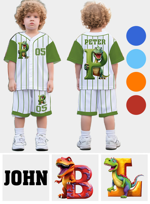Cute Dinosaur Alphabet Set For Kid - Personalized Kid Jersey Shirt & Shorts