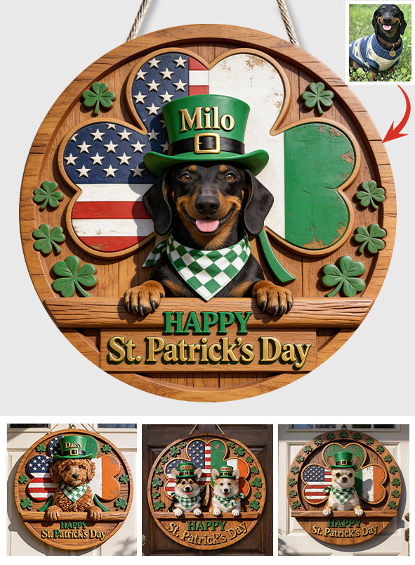 St. Patrick’s Day Dog - Personalized Dog Custom Shaped Wood Sign