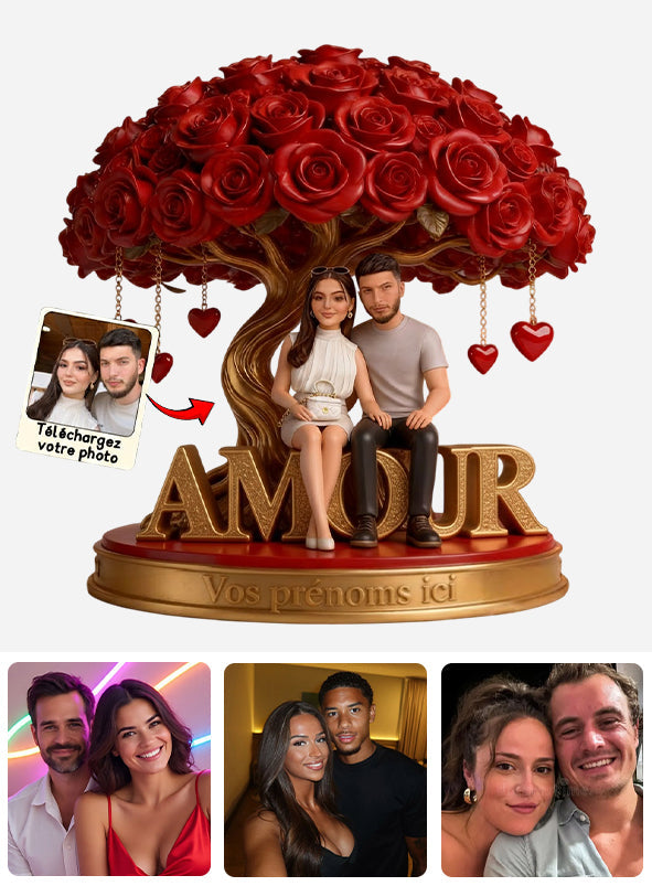 Figurine de couple personnalisée sous un arbre de roses - Plaque en acrylique personnalisée pour couple, de forme personnalisée