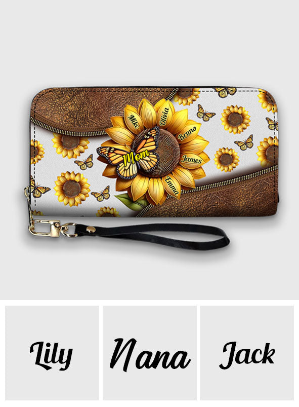 Beautiful Sunflower Gift For Mom, Grandma - Personalized Mother Leather Long Wallet