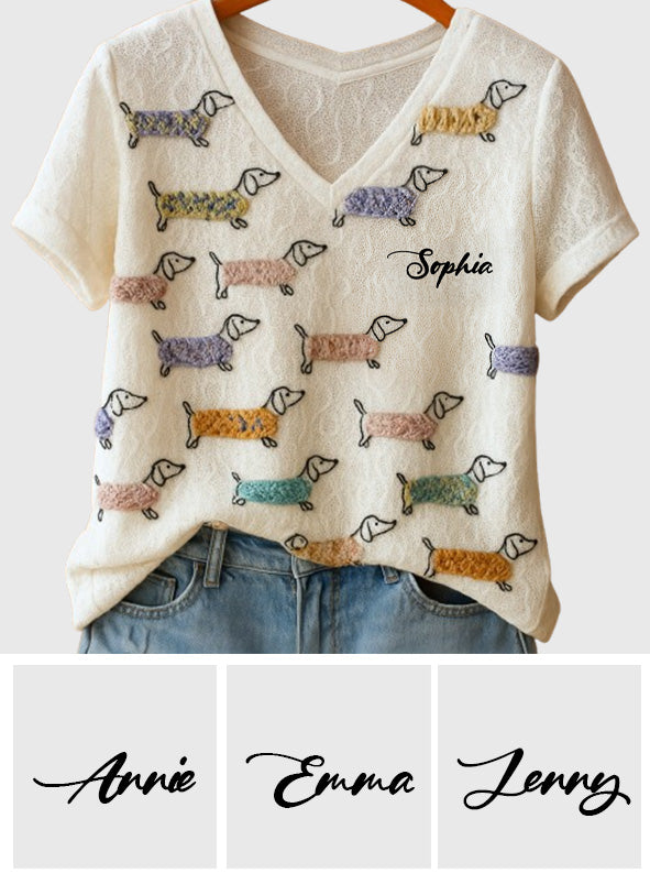Lovely Dachshunds - Personalized Dachshund Fully Printed V-Neck T-Shirt