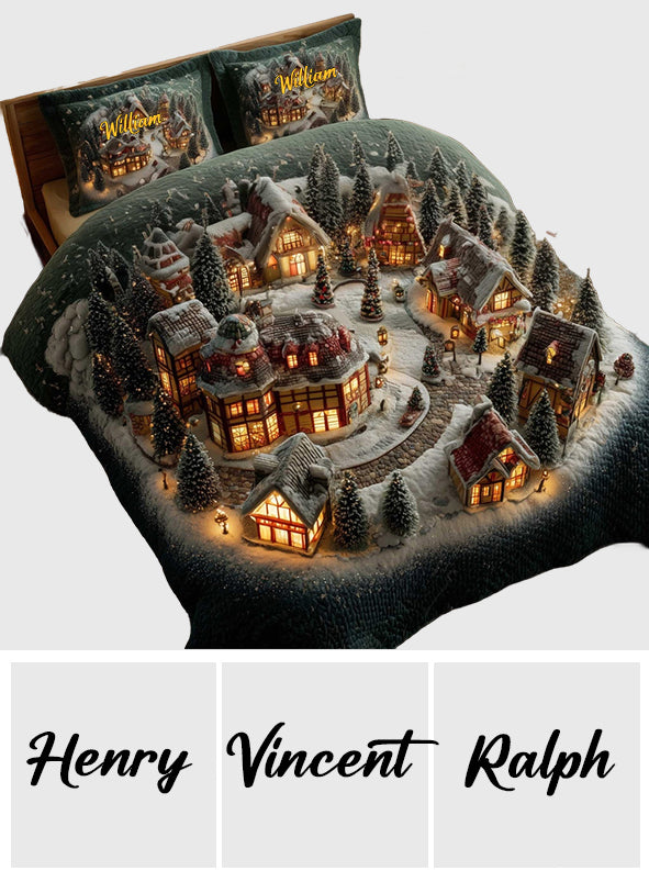 Christmas Winter Village - Personalized Christmas Quilt Set