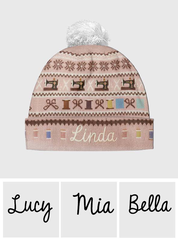 Sewing Machine & Thread Spool - Personalized Sewing Beanie Hat