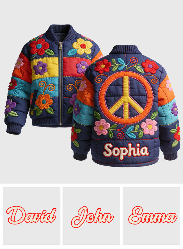 Peace Love And Light - Personalized Hippie Bomber Jacket