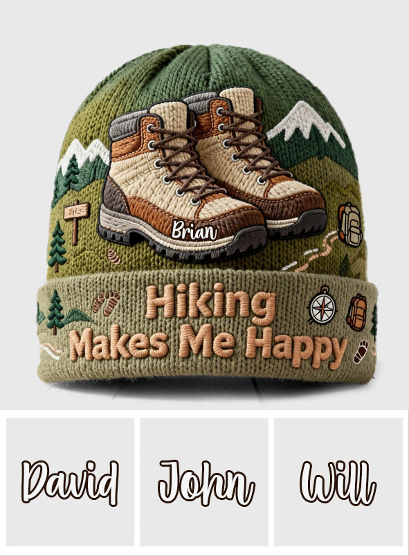 Hiking Makes Me Happy - Personalized Hiking Beanie Hat