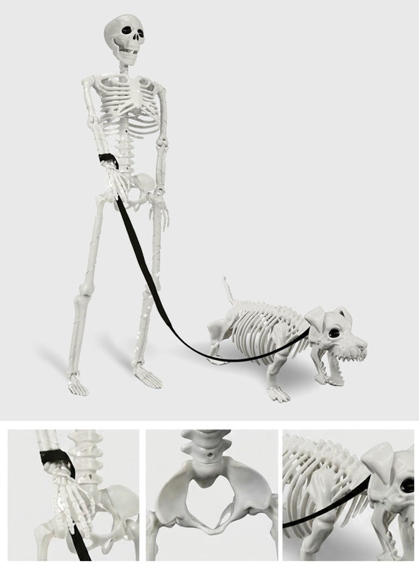 Lighted Human & Dog Skeleton Outdoor Statue