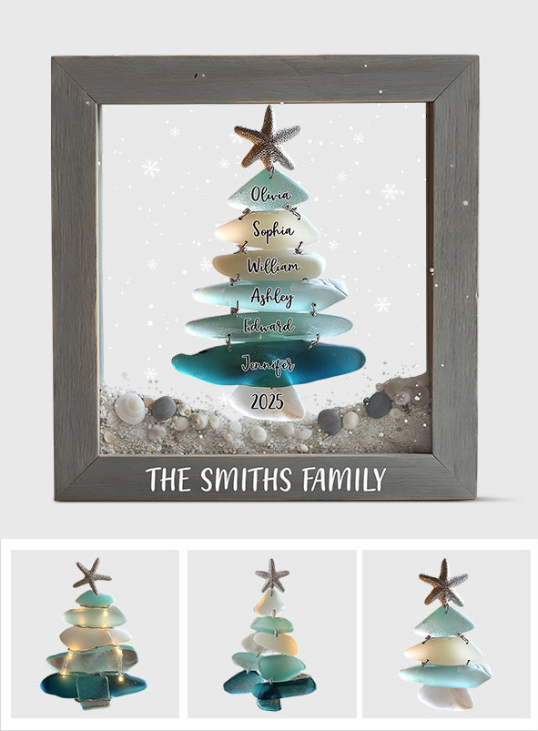 Family Sea Glass Christmas Tree - Personalized Family Custom Shaped Acrylic Plaque