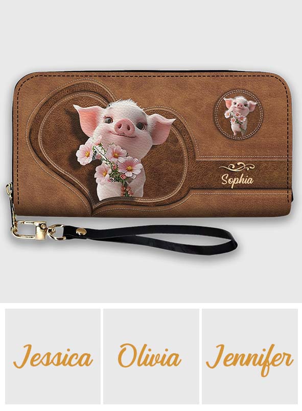 Cute Pig - Personalized Pig Lover Leather Long Wallet