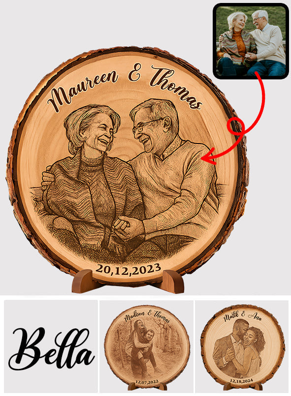 Custom Photo on Bark Edge Wood - Personalized Couple Custom Shaped Wood Plaque