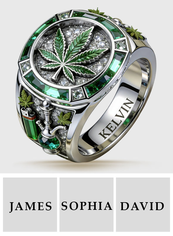 Green Magic Leaf - Personalized Weed Signet Ring