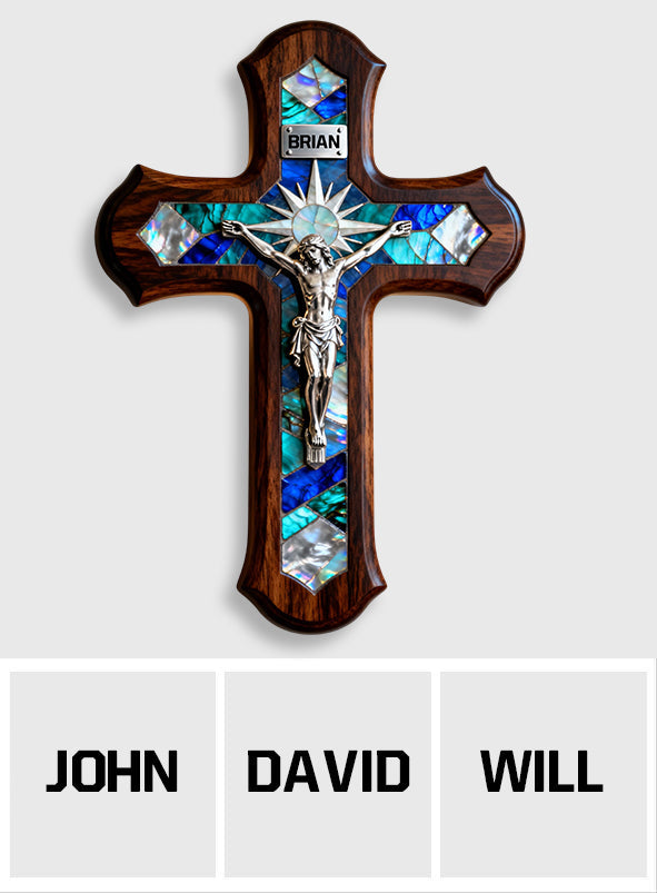 Mother Of Pearl Styled Cross - Personalized Christian Custom Shaped Wood Sign
