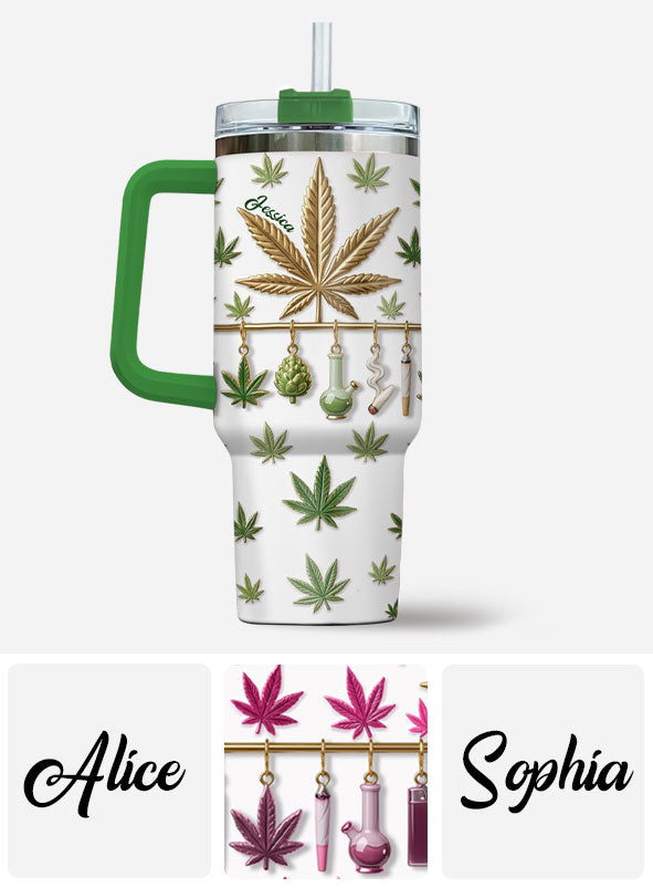 Green Magic Leaf - Personalized Weed Tumbler With Handle