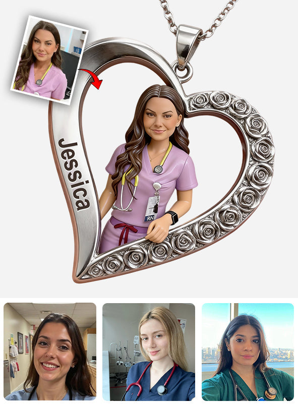 Custom From Any Photo - Personalized Nurse Shaped Metal Pendant Necklace