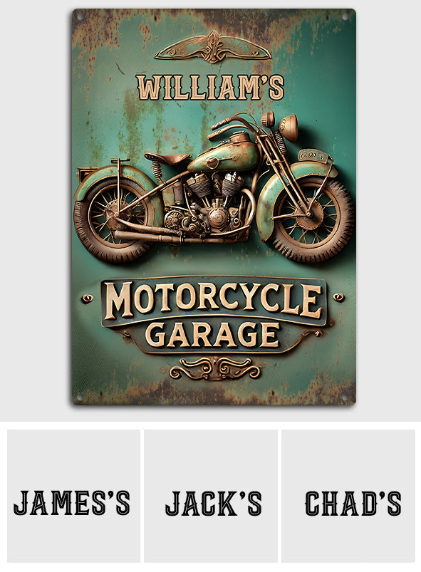 Motorcycle Garage - Personalized Biker Rectangle Metal Sign