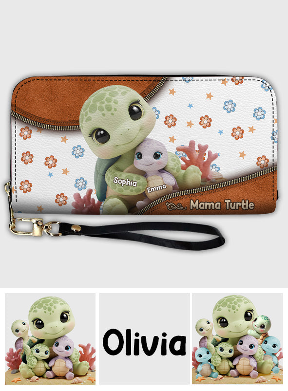 Mama Turtle - Personalized Mother Leather Long Wallet