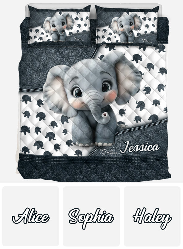 Cute Baby Elephant - Personalized Elephant Quilt Set