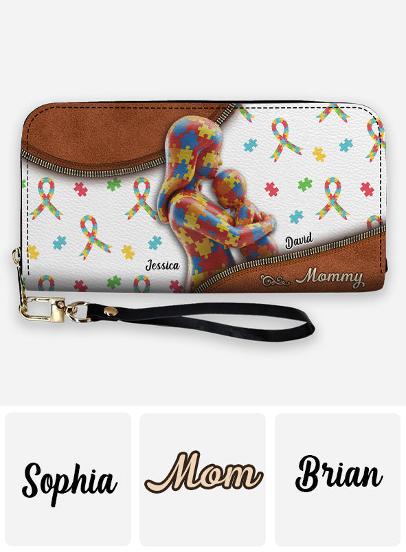The Love Of The Mother - Personalized Autism Awareness Leather Long Wallet