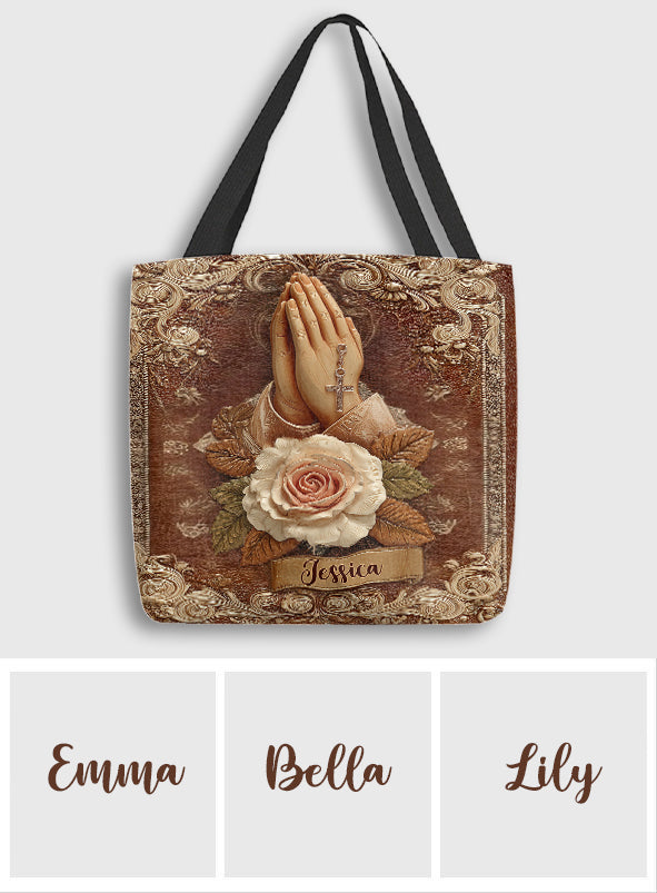 Praying Hands With Roses - Personalized Christian Bag
