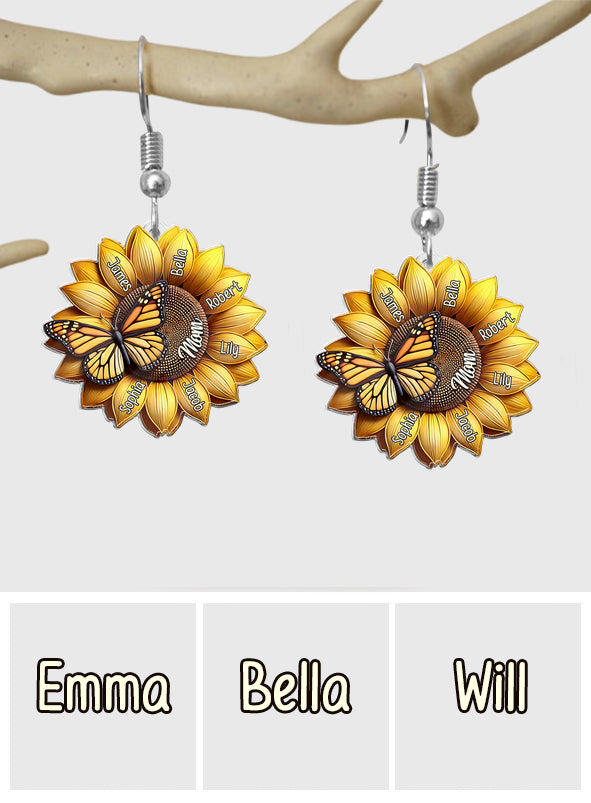 Sunflower Gift For Mom Grandma - Personalized Mother Earrings