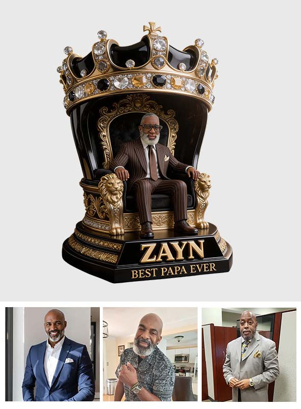 Custom King Throne Photo Figurine Statue | Personalized Best Dad Ever Crown Sculpture | Unique Father's Day Gift for Husband Office Desk Decor
