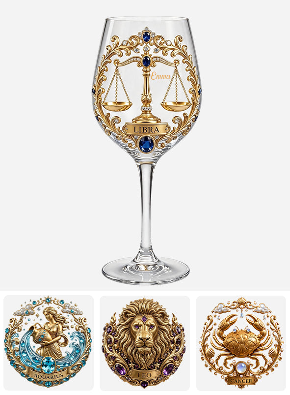 Zodiac Sign - Personalized Horoscope Wine Glass With Long Stem