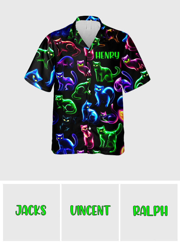Neon Cat Pattern - Personalized Cat Hawaiian Shirt