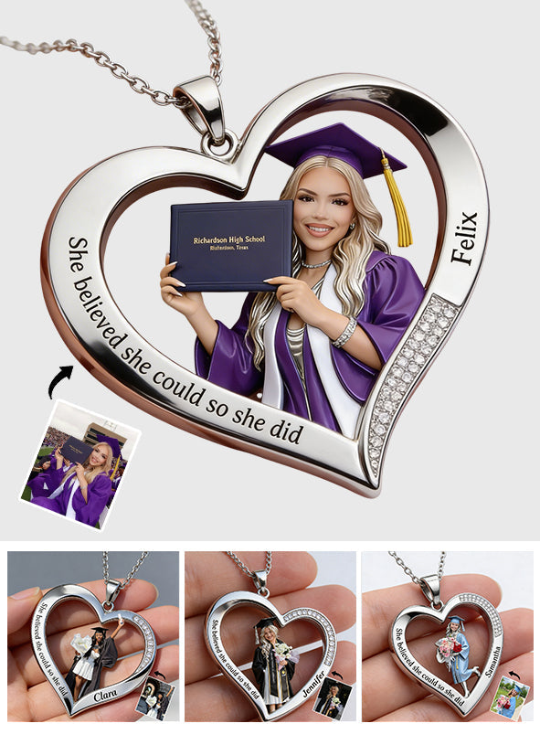 You Did It - Personalized Graduation Shaped Metal Pendant Necklace