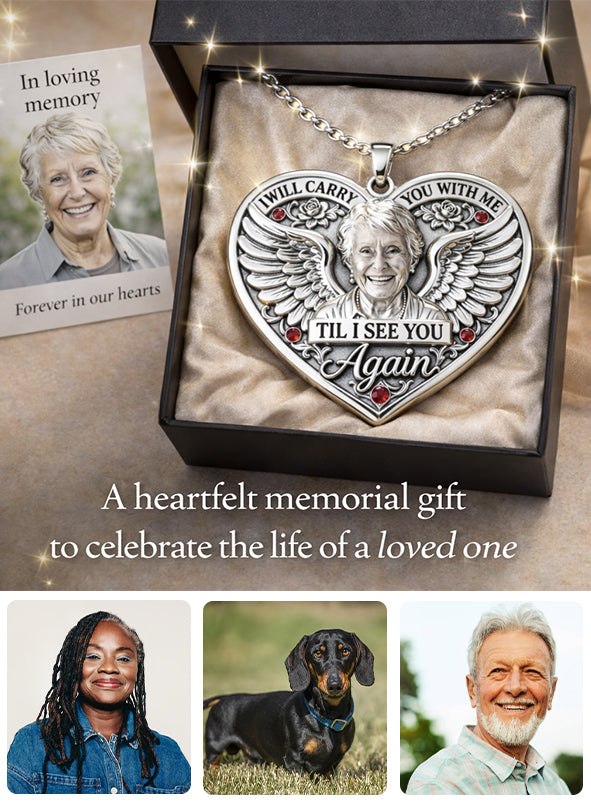 Memorial Gift, Til I See You Again - Personalized Memorial Shaped Metal Pendant Necklace