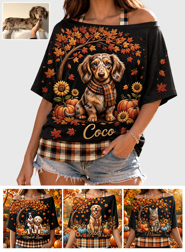Any Pet Photo - Personalized Dog Off-Shoulder Top Set