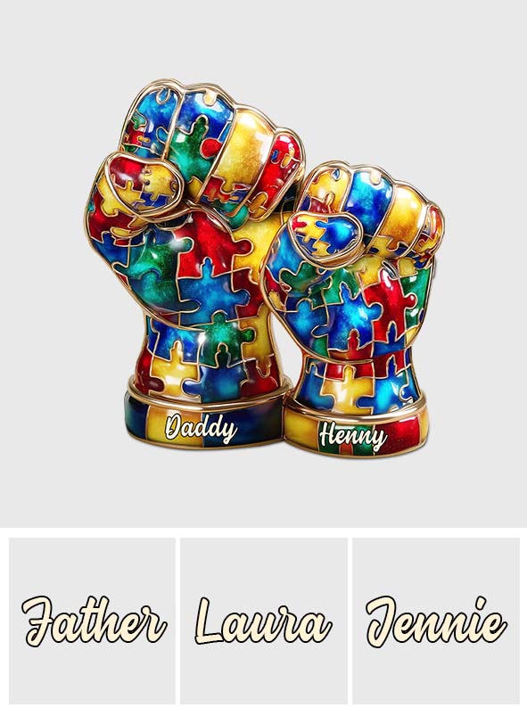 Autism Hand Dad And Kid - Personalized Autism Awareness Custom Shaped Acrylic Plaque