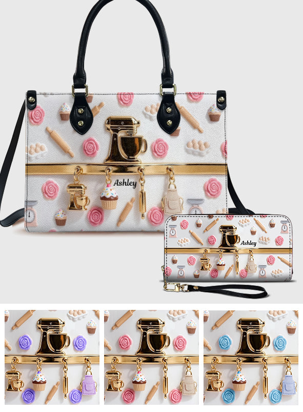 Baking Charms - Personalized Baking Leather Handbag & Leather Long Wallet