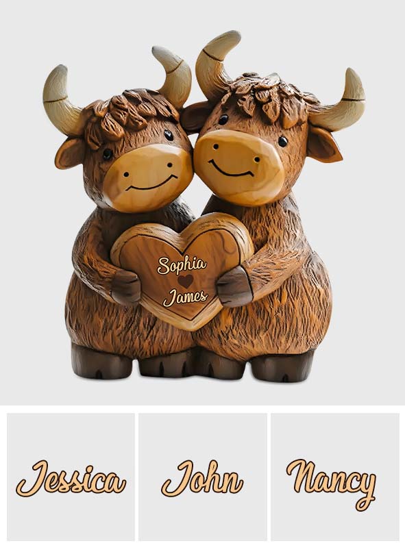 Cute Highland Cow Couple - Personalized Highland Cow Custom Shaped Acrylic Plaque
