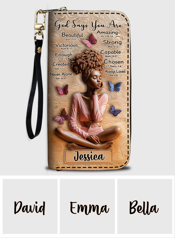 God Says You Are - Personalized African American Leather Long Wallet
