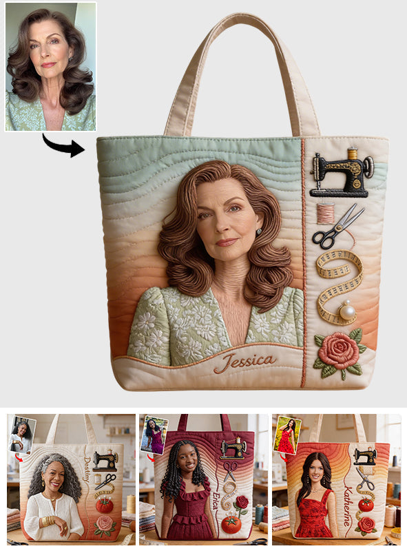 Any Photo Love Sewing - Personalized Sewing Quilted Tote Bag
