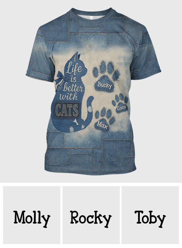Life Is Better With Cats - Personalized Cat All Over Shirt