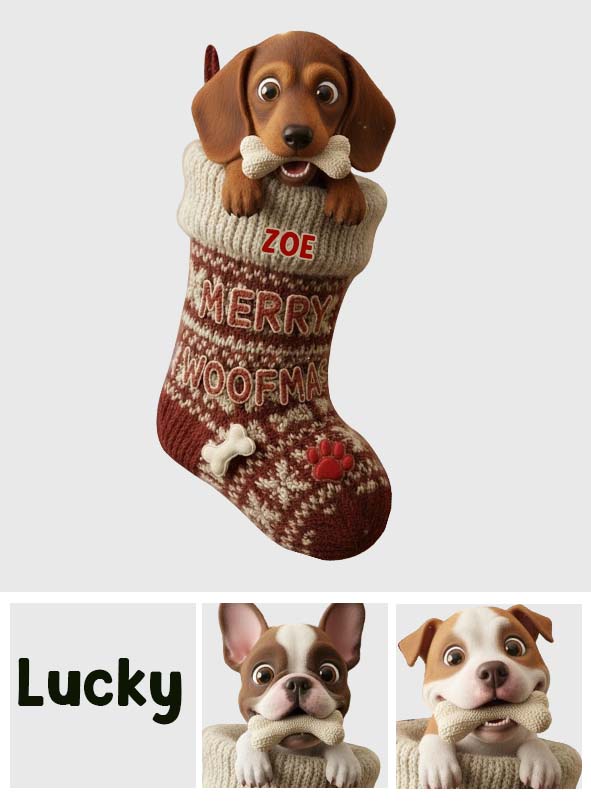 Funny Stealing Dog Bone Christmas Stocking - Personalized Dog Shaped Christmas Stocking