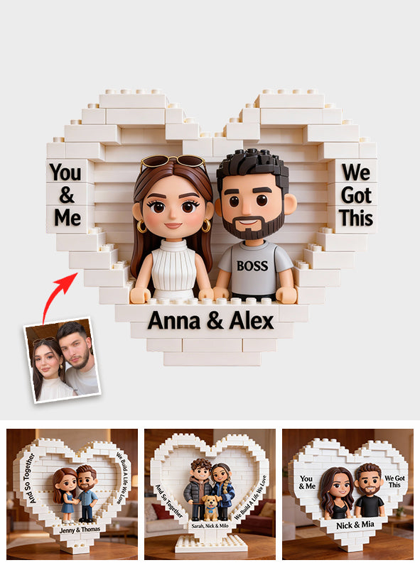 Together We Build A Life We Love - Personalized Couple Heart Building Brick Blocks Printed On Both Sides