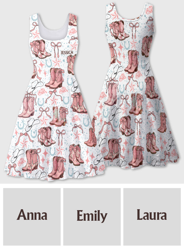 Coquette Cowgirl Boots and Bows - Personalized Cowgirl Sleeveless Dress