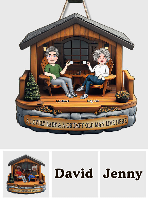 A Lovely Lady A Grumpy Old Man Live Here - Personalized Couple Custom Shaped Wood Sign